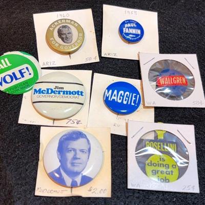 Political pinbacks ackerman wallgren, rossellini, mcdermott and more