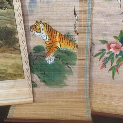 Three hand painted bamboo scrolls