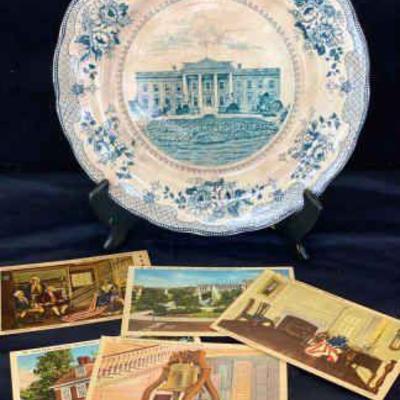 Vintage post cards buffalo pottery, white house plate
