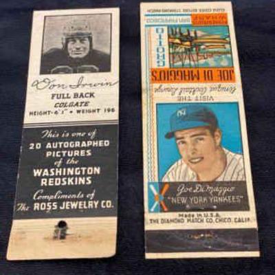 1940 s 1950’s joe dimaggio& don irwin 1939 redskins matchbook covers