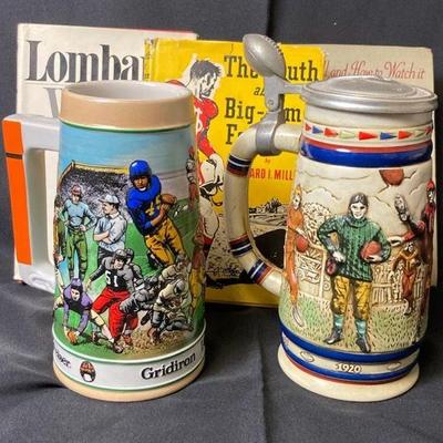 Budweiser and avon beer steins