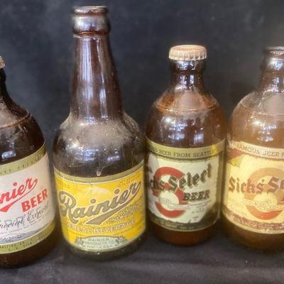 Old rainier sick’s select seattle beer bottles