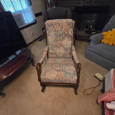 Floral Upholstered Rocking Chair
•	Experience ultimate comfort with this vintage floral upholstered rocking chair! The beautiful floral...