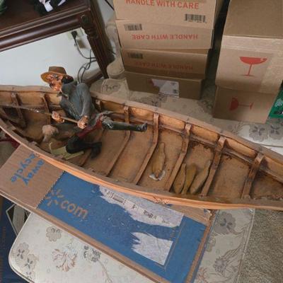 Handcrafted Vintage Canoe Sculpture with Fisherman Figurine – Unique Estate Sale Collectible 

This is a charming and rustic handcrafted...