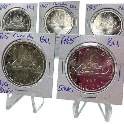 TN63 Five 1965 BU Canada Silver Dollars