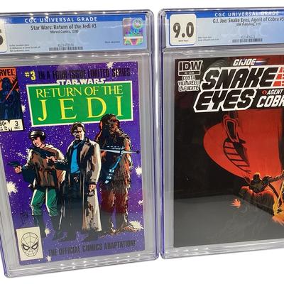 TN20 Two CGC Graded Comics Return Of The Jedi, GI Joe Snake Eyes