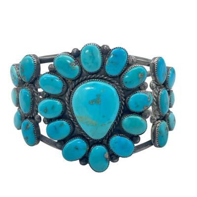 TN54 Sterling & Turquoise Cluster Bracelet 
