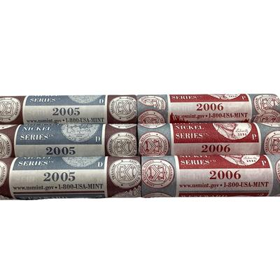 TN106 Six Rolls, (3) 2005 (3) 2006 Mint Sealed Nickel Rolls