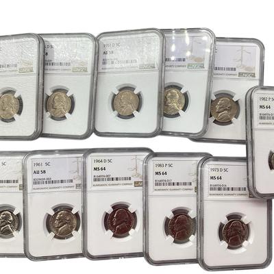 TN82 Eleven NGC Jefferson Nickel’s Graded