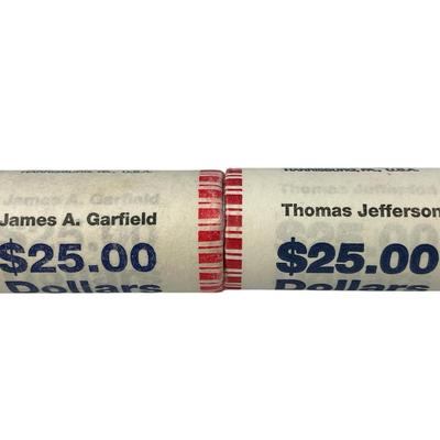 TN58 Two $25 US Mint Presidential Rolls, Jefferson, Garfield