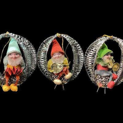 KIHE201 Vintage Foil Mesh Pine Cone Elf, Musical Trio 