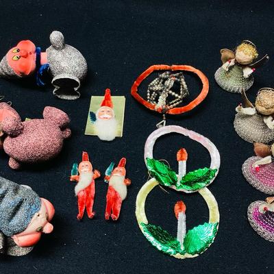 KIHE206 Vintage Pipe Cleaner & Old Spun Angels Ornaments, 3 German Gnomes 