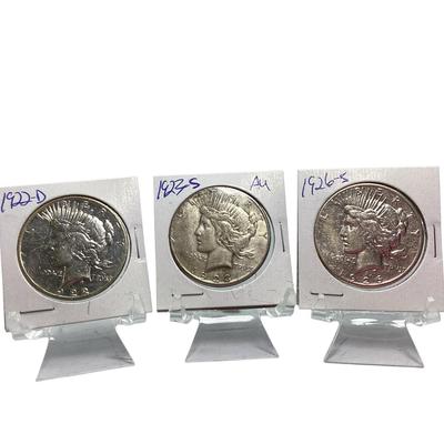 TN96 Three Peace Dollars 1922-D, 1923-S, 1926-S
