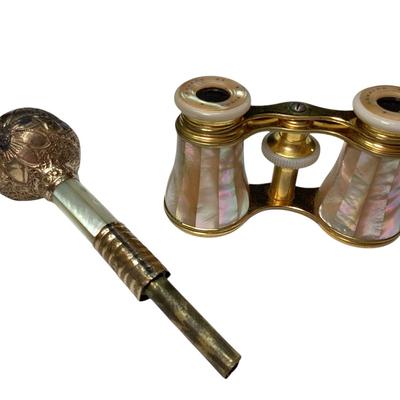 KIHE208 Antique Lemaire Paris Opera Glasses & Victorian Umbrella Handle