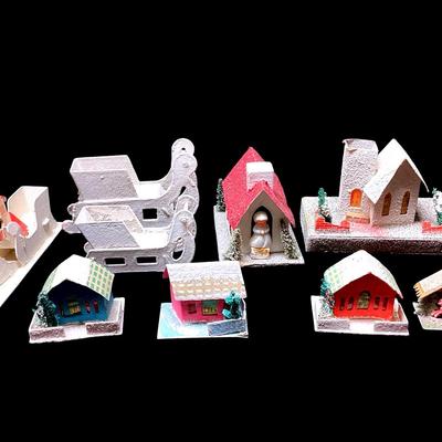 KIHE202 Vintage Putz Paper Cardboard Mica Houses & More