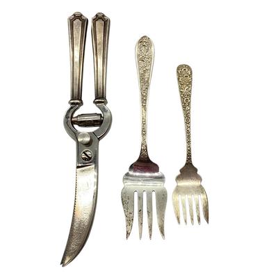 TN105 Sterling Handle Scissors & 2 Sterling Stieff Forks