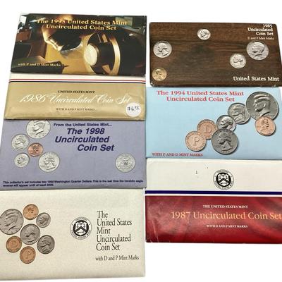 TN104 Seven US Mint Sets P&D 1985-1998