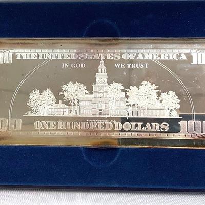 TN196 $100 Bill, Silver 4 troy Ounces Bar In Case With Certificate 