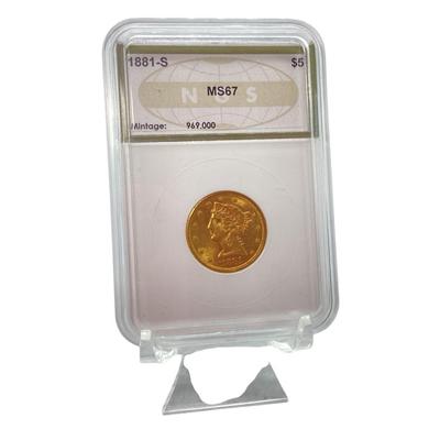 TN174  1881-S $5 Gold Coin MS-67 NGS Holder