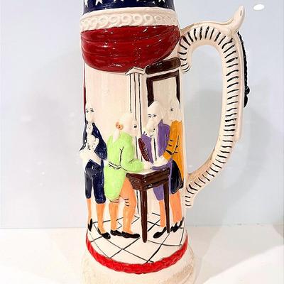 Vintage 1970s Large Ceramic American Revolution Founding Fathers Stein (14”)