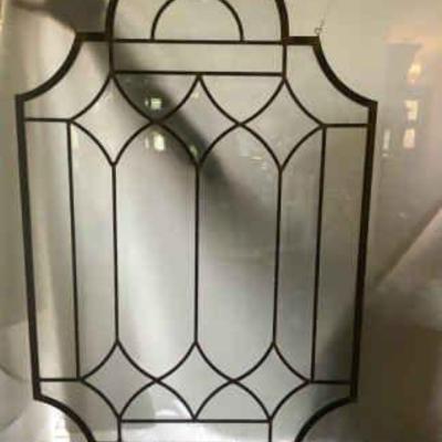 JAKA823 Stained Glass #3	One of three clear stained glass hangings with frosted edges and beveled panels, approximately 36" tall by...