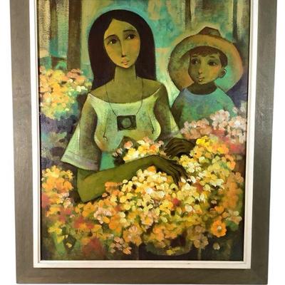 JAKA612 Roger S. Miguel Oil Painting, Mother And Child	Roger San Miguel or R.S.N. Miguel is a Filipino artist born in 1940 known for his...