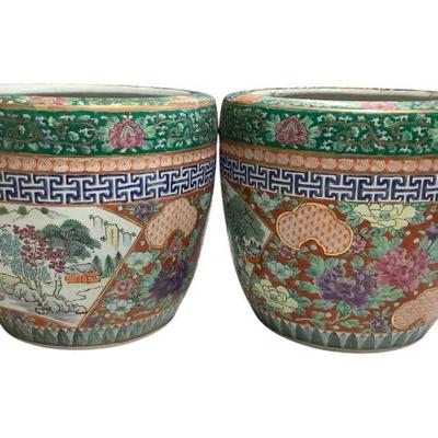 JAKA657 Japanese Hand painted Indoor Pots	Handpainted pots with landscape, trees and more. 

