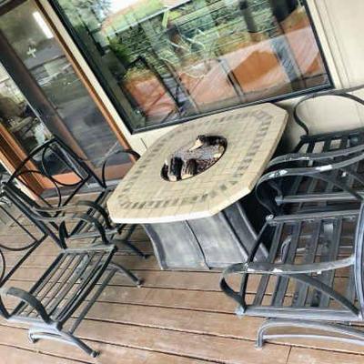 JAKA826 Propane Fire Pit And Chairs Patio Set	Patioglow brand propane firepit table with stone top. Does not have propane hooked up so...