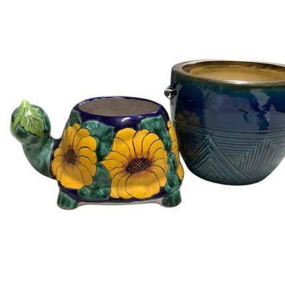 JAKA658 Talvera Mexican Turtle Planter And More	Handcrafted and hand painted Mexican turtle planter(H5.5"XL11"XW8") and a...