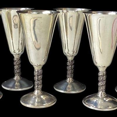 JAKA734 1960’s Silver Plated Tall Goblets, From Madris, Spain, Lot 1	Twisted grapevine stems
