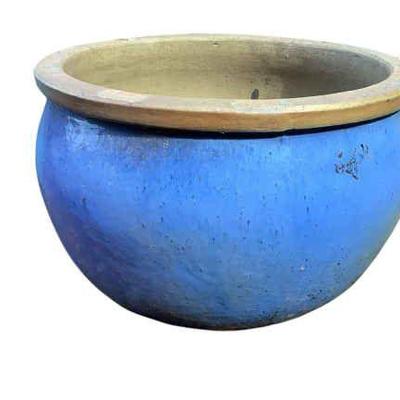 JAKA654 Large Sky Blue Planter	This planter has two drainage holes and some wear visible.
