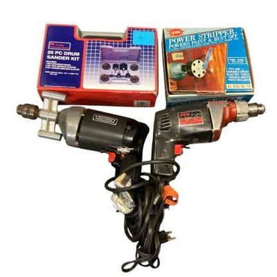 JAKA666 Craftsman And Skil Drill Assortment	This lot includes sanding attachment set unused in box, power stripper attachment in original...