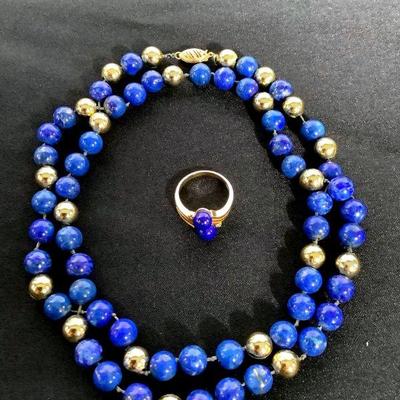 JAKA216 14k Lapis Ring & Necklace	14k Lapis Ring w/diamond accents(not sure the size). Lapis necklace, clasp on the necklace is also...