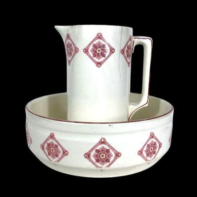 JAKA232 Antique Germany Pitcher W/ Wash Bowl	Both items are stamped by Poppelsdorf. 

