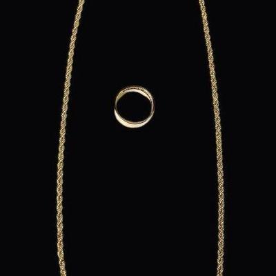 JAKA221 14k Gold Ring & Rope Necklace	10" 14k gold necklace, also a 14k gold ring with "Separabit".
