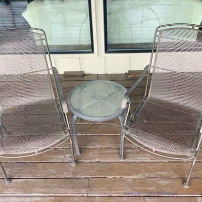 JAKA828 Kettler Henley Patio Furniture.	Two steel patio armchairs. Also includes lightweight table. Chairs measure approximately 38"...
