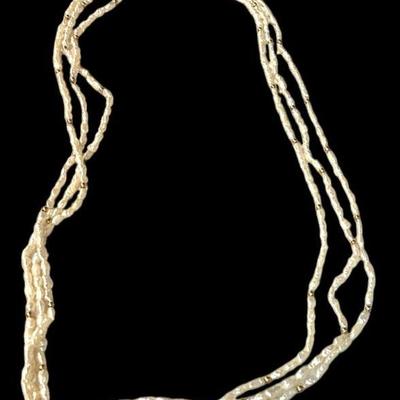 JAKA703 14k Freshwater Rice Pearl Necklace	Multiple strand gold and pearl necklace
