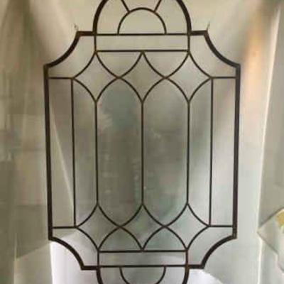 JAKA821 Stained Glass #1	One of three clear stained glass hangings with frosted edges and beveled panels, approximately 36" tall by...