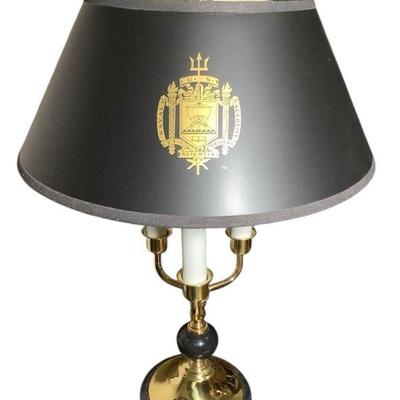 JAKA624 Rare U.S. Naval Academy Brass And Marble Lamp	Tested and works, missing one standard bulb.
