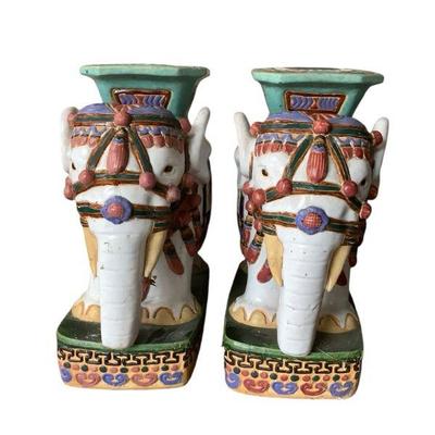JAKA915 Pair Of Mid Century Decorative Ceramic Outdoor Elephants	Elephants are outdoor and very heavy.   Each measures approximately...