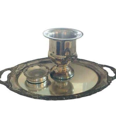JAKA825 Vintage Silver Plated Wine Serving Setup	Silver plated tray with glass insert top, vintage silver plated champagne ice...