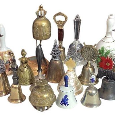 JAKA767 Vintage Ornate Bell Assortment	19 bells total, mixed ceramic, glass, brass
