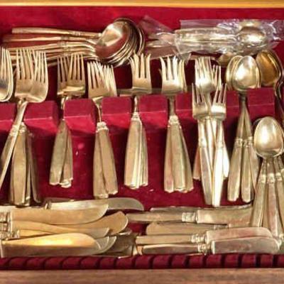 JAKA756 Vintage Thai Bronze Flatware Set	HUGE Vintage solid nickel bronze Thai flatware set
