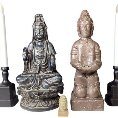 JAKA747 Buddhist Statues	Buddhist statue of seated Guanyin kwan-yin goddess, indoor resin, 14"T x 7"W
