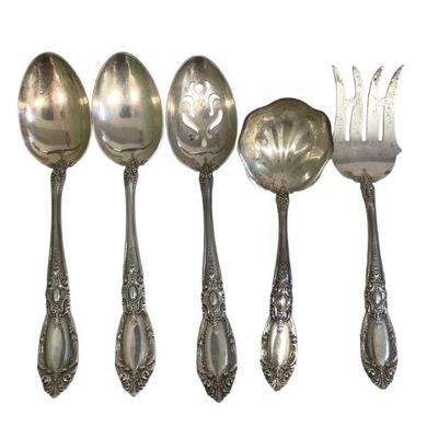 JAKA927 Sterling Silver Serving Utensils, King Richard Pattern By Towle, Collection IX	Ornate vintage flatware
