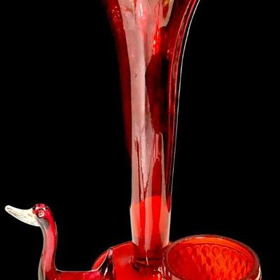 JAKA754 La Mediterranean Red Glass & Vintage Red Glass	La Mediterranean red glass vase handmade in Spain, approx. 14.5"T x...