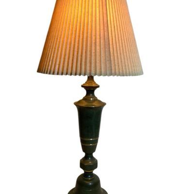 JAKA641 Vintage Mid Century Table Lamp	Beautiful emerald green with gold colored accent lines large lamp, tested and works
