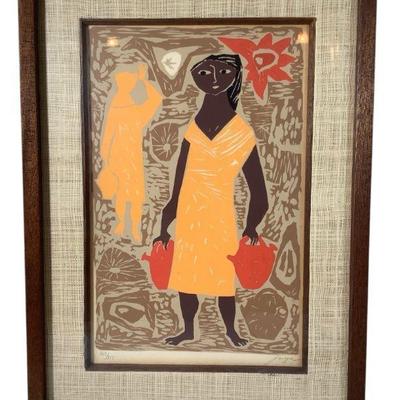 JAKA620 “Woman With Jars” By Jose Joya Print	Signed and marked 203/217. Jose Joya is a Filipino abstract expressionism artist who lived...