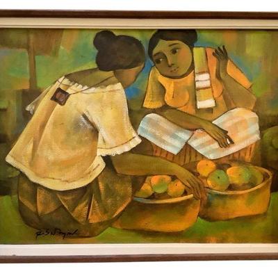 JAKA611 Roger San Miguel Oil Painting Of Two Women	Filipino artist born in 1940, signed R. S. N. Miguel.
