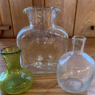 Lot of 3 Hand Blown Glass Pieces (possibly Blenko?)